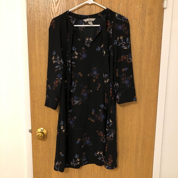 H&M flower print bow tie neck long sleeve dress size 2 - Picture 2 of 5